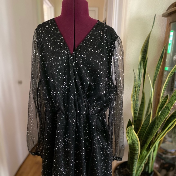 SHEIN Dresses & Skirts - Black Sheer Dress with Mutiple Sizes of Silver Dots.